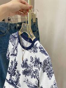 SHEIN LUNE 休闲简约花卉动物图案圆领宽松女式T恤 - 彩色 - 查看 6