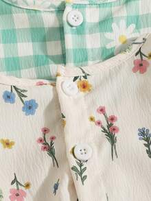 SHEIN Playful Pals 女童格子碎花圆领连衣裙 - 彩色 - 查看 6