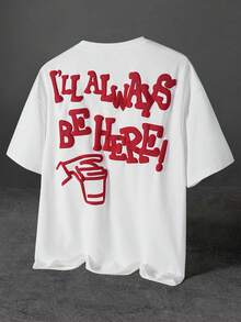 PAVTROS Men's Fashionable Slogan Graphic Round Neck Short Sleeve T-Shirt, Summer - White - View 3