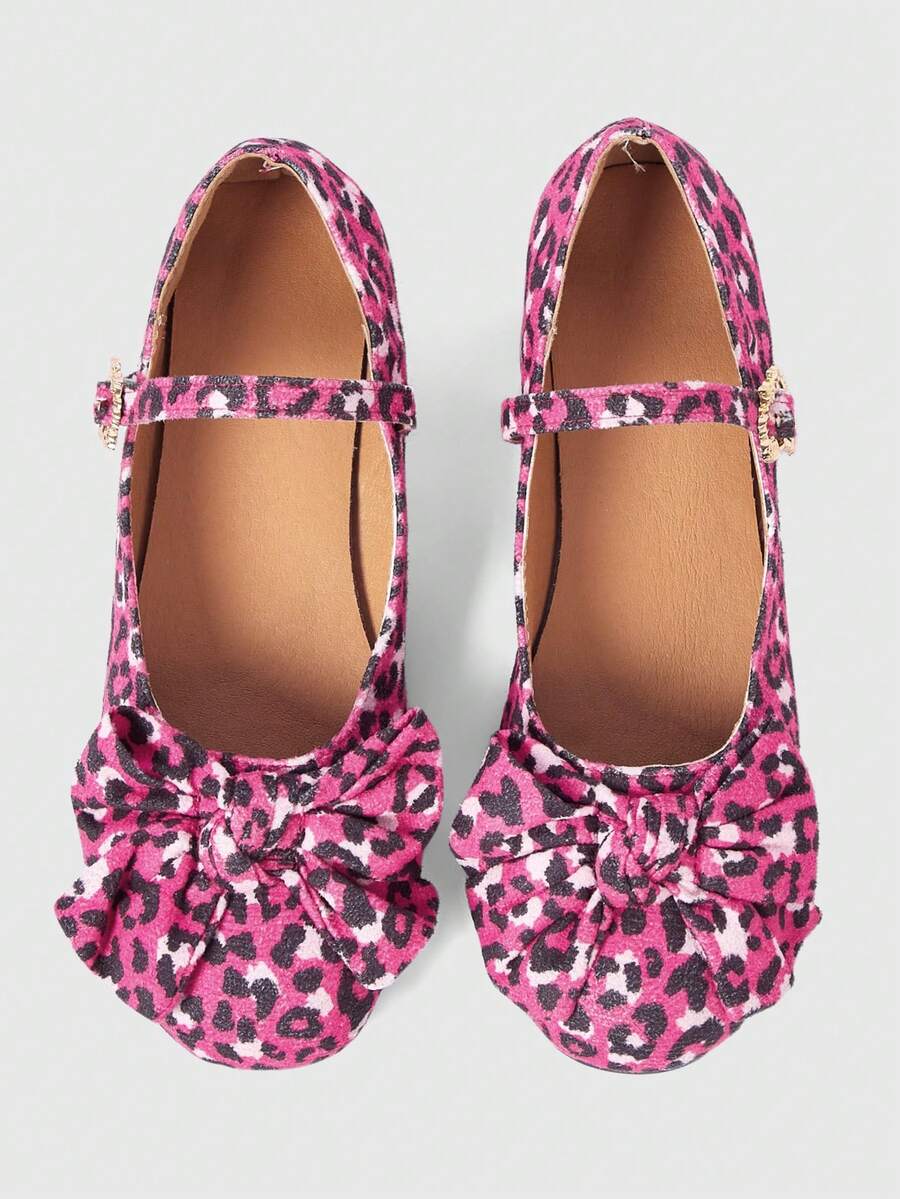 ROMWE Kawaii Women's Fashionable & Sweet Bow Decor Flats For Christmas 2000s Style Y2K - Red zebra leopard print big bow - View 1