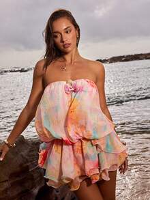 Opulessa 女士印花露背连体裤，适合春夏度假 - 粉色 - 查看 4