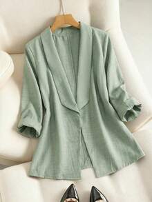 Elenzga Fashionable Casual French Retro Elegant Minimalist 3/4 Sleeve Office Wear Thin Blazer - Green - View 1