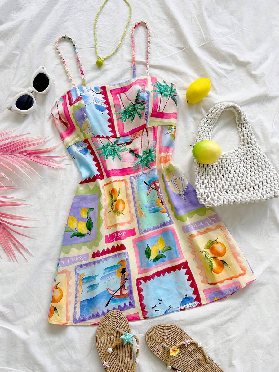 Soleia 女士水果印花吊带迷你连衣裙 - 彩色 - 查看 1