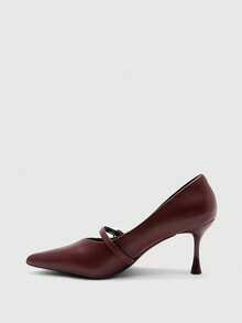 CUCCOO BIZCHIC Burgundy New Pointed Thin Heel Metal Buckle Commuting Elegant Commuting Workplace Wear Temperament High Heels - Burgundy - View 10