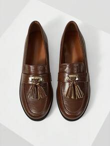 MOTF 女士舒适优雅复古英伦风平底乐福鞋 - 棕色 - 查看 2