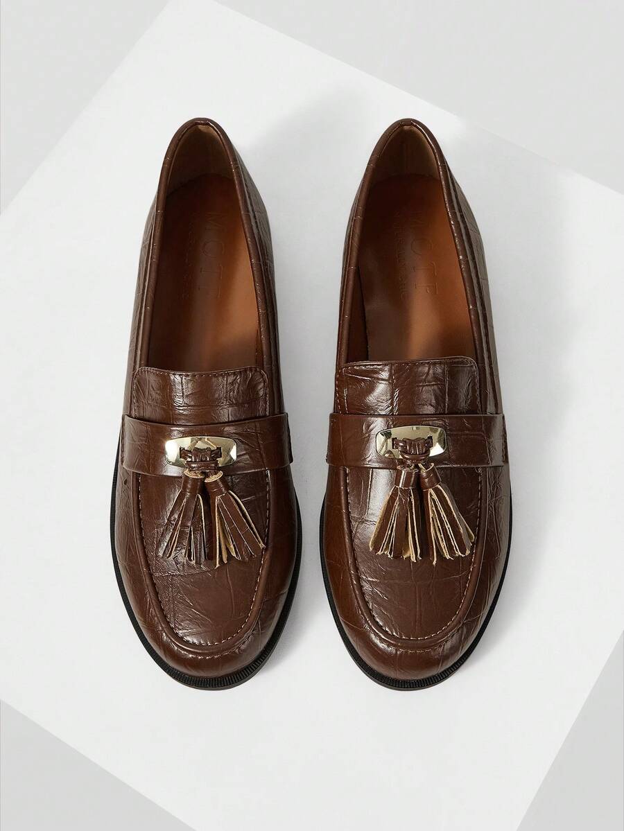 MOTF 女士舒适优雅复古英伦风平底乐福鞋 - 棕色 - 查看 2