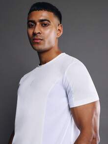 SUMWON Muscle Fit Short Sleeve Crew Neck T-Shirt With Logo Chest Print Athletic Training Top - White - View 5