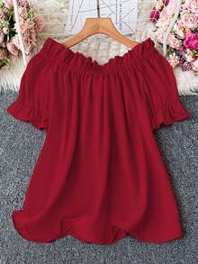 Rometta Elegant Chic Sexy Off-Shoulder Loose Casual Plus Size Blouse With Bowknot, Pink - Burgundy - View 2
