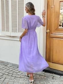SHEIN LUNE Women's Casual Shirred Purple Pullover Dress Summer Dresses For Women Summer Outfits For Women Spring Outfit Women Beach Dresses For Women Vacation Outfits Women Summer Holiday Outfits  Casual Dresses For Women Cruise Outfit For Women Sun Dresses For Women Resort Wear Women Purple Dresses For Women Lavender Dress Women Lilac Dress Women Pastel Purple Dress Purple Summer Dress Violet Dress - Purple - View 2