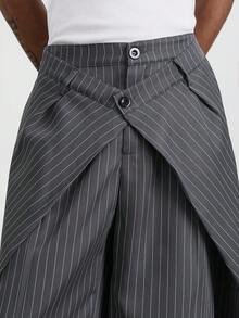 TOKVUE 男士条纹印花双腰带裹身时尚裤 - 深灰色 - 查看 2
