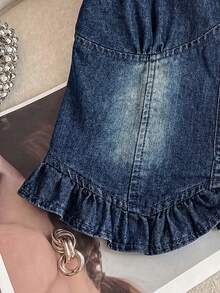 GlowEve Women's Casual Vacation Ruffle Armhole Denim Top, Suitable For Daily Commute - Blue - View 7