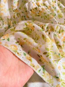 Souflis Souflis Đầm cổ yếm họa tiết hoa nhí cho bé gái, phối màu hồng và trắng ngọt ngào, tay áo bồng bềnh tinh tế, phù hợp cho bé gái 4-7 tuổi, tuyệt vời cho kỳ nghỉ, đi biển, chụp ảnh hàng ngày, mùa xuân/hè. - Màu vàng - Xem 5