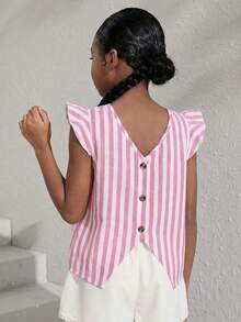SHEIN 少女休闲条纹衬衫，春夏款 - 粉色 - 查看 7