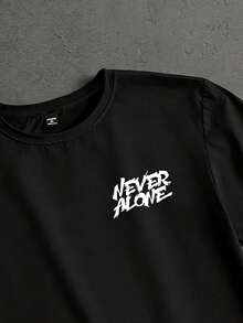 Manfinity ZONE917 Plus Size Men's Casual Slogan Printed T-Shirt, Summer Boxing Shirt Never Alone Shirt - Black - View 3