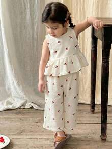 LMoss Kids 2pcs Baby Girl Ditsy Floral Woven Casual Vest And Pants Set - Multicolor - View 5