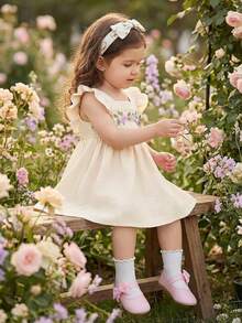 Souflis Souflis Girls' Summer Casual Elegant Sleeveless Square Neck Dress, Suitable For Daily Outings, Beach Trips, Vacations And Other Summer Occasions - Apricot - View 11