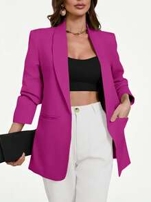 Aveloria Modichic Áo blazer cổ ve lật màu trơn, kiểu dáng thường ngày, thích hợp cho mùa xuân/thu. - Màu tím - Xem 4