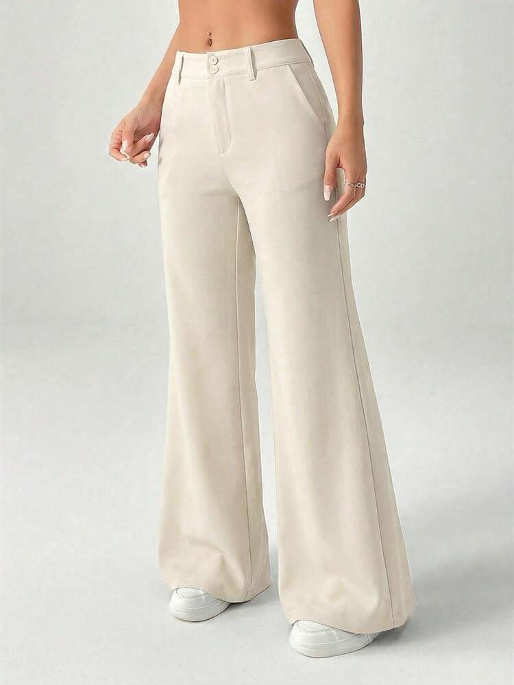 SHEIN PETITE Nouveau style Pantalon de costume décontracté à taille basse pour l'automne et l'hiver - Nude - Voir 3