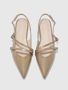 CUCCOO BIZCHIC Women's Pointed Toe Patent Leather Light Brown Backstrap Minimalist Slip-On Shoes, Suitable For Commuting And Daily Wear - Light brown - View 2