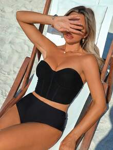 Swim Lushoire Women's Spaghetti Strap Minimalist Camisole Tank Top, Suitable For Summer Bikini - Black - View 7