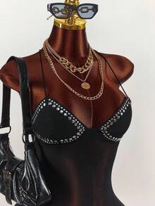 Amplova Vestido mini ajustado con cuello halter, tirantes finos y espalda descubierta para mujer - Negro - Ver 10