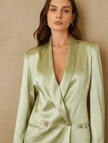 Aveloria Zanirela New Stylish Design Casual Satin Texture Solid Color Blazer - Green - View 7