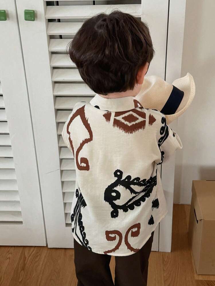 Toddler Boys' Floral All-Over Print Casual Long Sleeve Top, Spring/Summer Korean Style