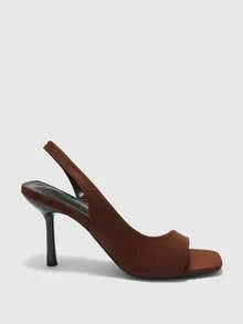 CUCCOO BIZCHIC Sandalias de tacón alto para mujer de unicolor, elegantes y simples, con puntera cuadrada y tacón delgado de terciopelo marrón - Marrón - Ver 2