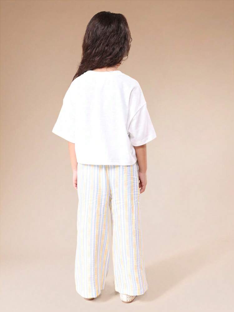 Lemon Print T-Shirt With Striped Palazzo Pants Set