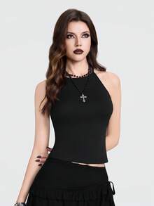 Breakform 女士哥特式性感吊带露背系带修身短款背心 - 黑色 - 查看 6