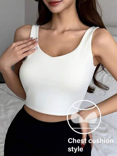 DAZY Solid Color Seamless Padded Simple Sleeveless Camisole Lightly Gathered Sports Bra For Women Lingerie For Women
