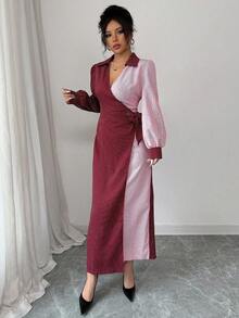 Modelyn 女士优雅收腰条纹连衣裙，春夏款 - 紅色 - 查看 3