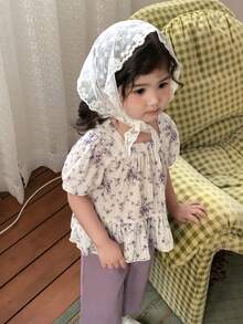DAZY Baby Girls' Korean Style Floral Print Short Sleeve Shirt And Loose Pants 2pcs Set Summer Vacation - Multicolor - View 4