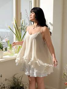 CovetEZ Áo hai dây và áo tank top cỡ lớn mùa hè họa tiết hoa lãng mạn ngọt ngào dành cho kỳ nghỉ. - Màu be - Xem 6