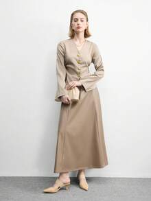 CUCCOO BIZCHIC 女士高跟鞋，闭趾通勤鞋，性感尖头粗跟礼服鞋，低跟蝴蝶结甜美裙鞋 - 杏色 - 查看 6