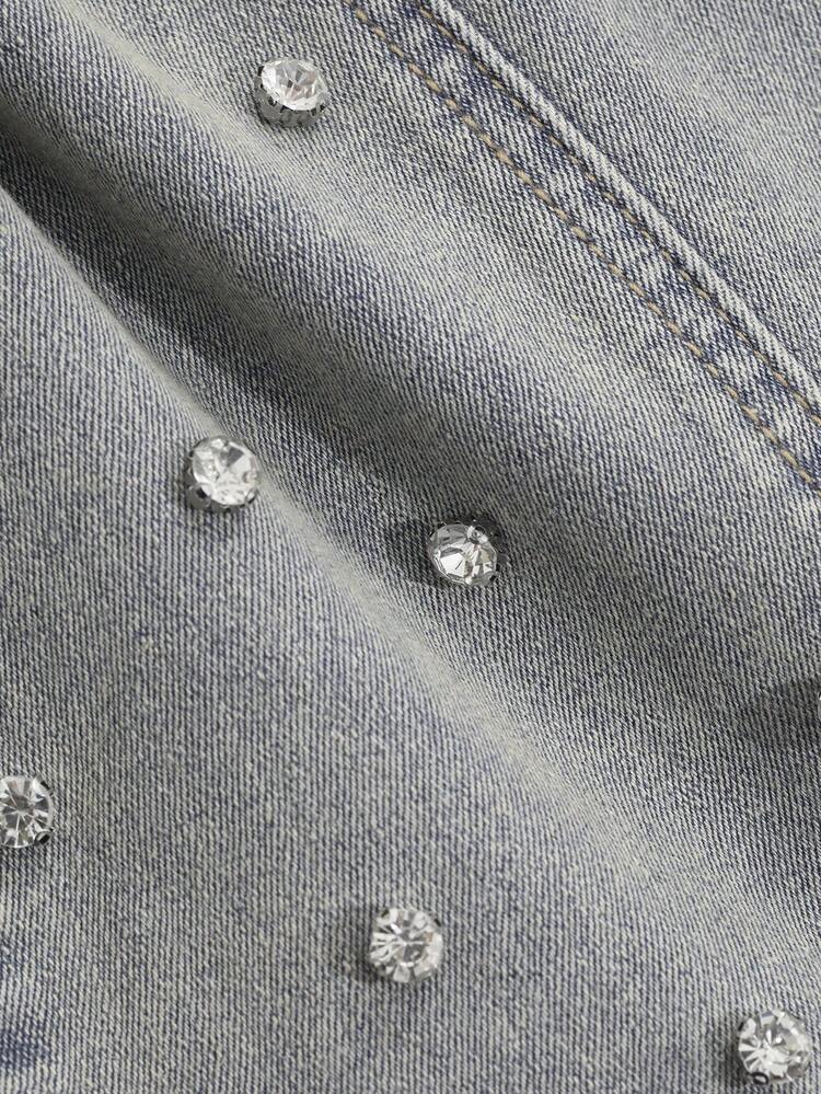 Women's Rhinestone Embellished Korean Style Flared Petite Jeans