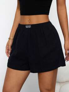 SHEIN PETITE 女士字母提花阔腿短裤套装，夏季短裤 - 白色 - 查看 3