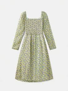 lacRébo Daisy Print Chiffon Long Sleeve Midi Dress With Cut Out Detail Spring Summer Boho Flower Dress Date Night Dress Vacation Dress French Style Parisian Style - Multicolor - View 7