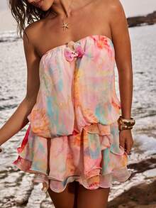 Opulessa 女士印花露背连体裤，适合春夏度假 - 粉色 - 查看 1