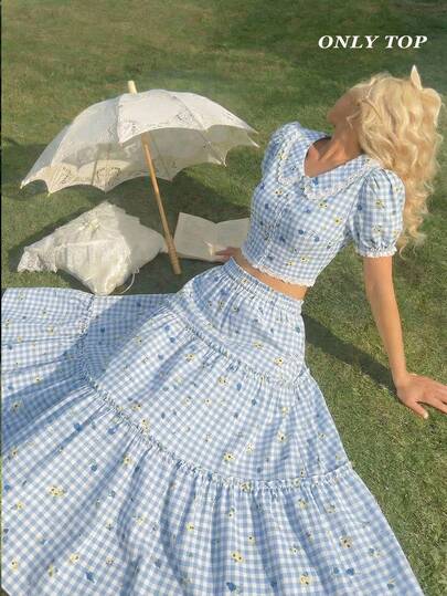 SHEIN MOD Women's Plaid Casual Short Sleeve Shirt,Summer,Vacation Outfits, Retro, Vintage,Country Outfits,  Going Out,Teacher Outfits For Women,Date, Picnic, Party, Prom, Festival,Birthday Wear, Cottagecore Dress,Tea Party Dress,Milkmaid Dress,French Style Dress,Floral Print Dress