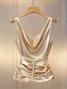 SHEIN Women's Tank Top, Apricot-Colored Solid Tank Top, Champagne-Colored Guest Attire, Sleeveless - Apricot - View 2