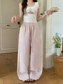 DAZY 女士格子波点直筒宽松长款睡裤 - 紫色 - 查看 7