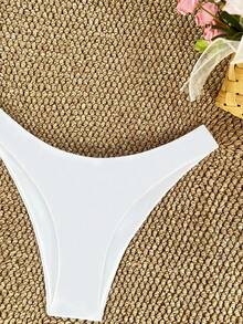 SHEIN Swim Bottom de bikini liso cheeky - Blanco - Ver 4