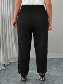 Reflora 大码女式休闲/通勤蕾丝拼接裤 - 黑色 - 查看 2