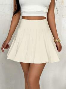 SHEIN PETITE Women's Sweater Pleated Skirt In Fall/Winter - White - View 1