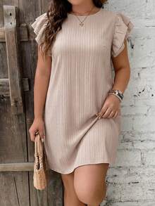SHEIN Frenchy Gaun Modis Warna Polos Ukuran Besar, Cocok untuk Musim Panas, Gaun Santai untuk Wanita - Khaki - View 5