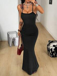 Coolane Women's Spring/Summer Streetwear Casual Date Night Party Country Concert Stretchy Straps Backless Sleeveless Long Dress - Black - View 6