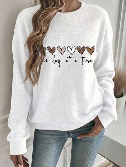 EMERY ROSE 大码休闲爱心字母印花卫衣，秋季款