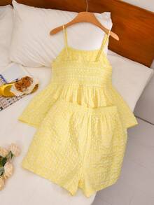 CosyJoli 大码女式浅黄色休闲套装，春夏姐妹装 - 淡黃色 - 查看 2