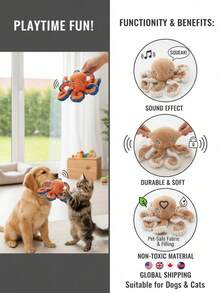 PETSIN Funny Octopus Shaped Plush Dog Toy With BB Barking Sound, Interactive Play For Dogs - Multicolor - View 4